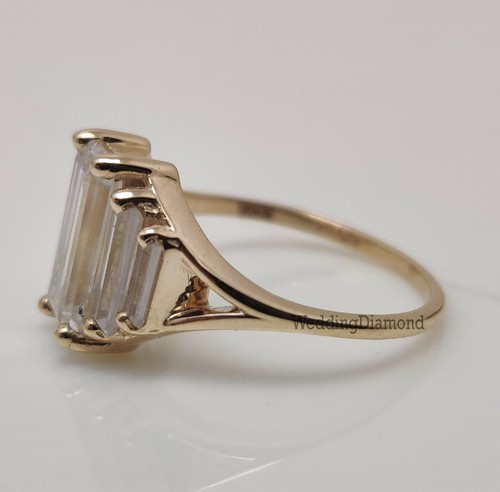 2.20 Ct Baguette White Moissanite Five Stone Wedding Ring 10k Solid Yellow Gold. - Picture 3 of 14
