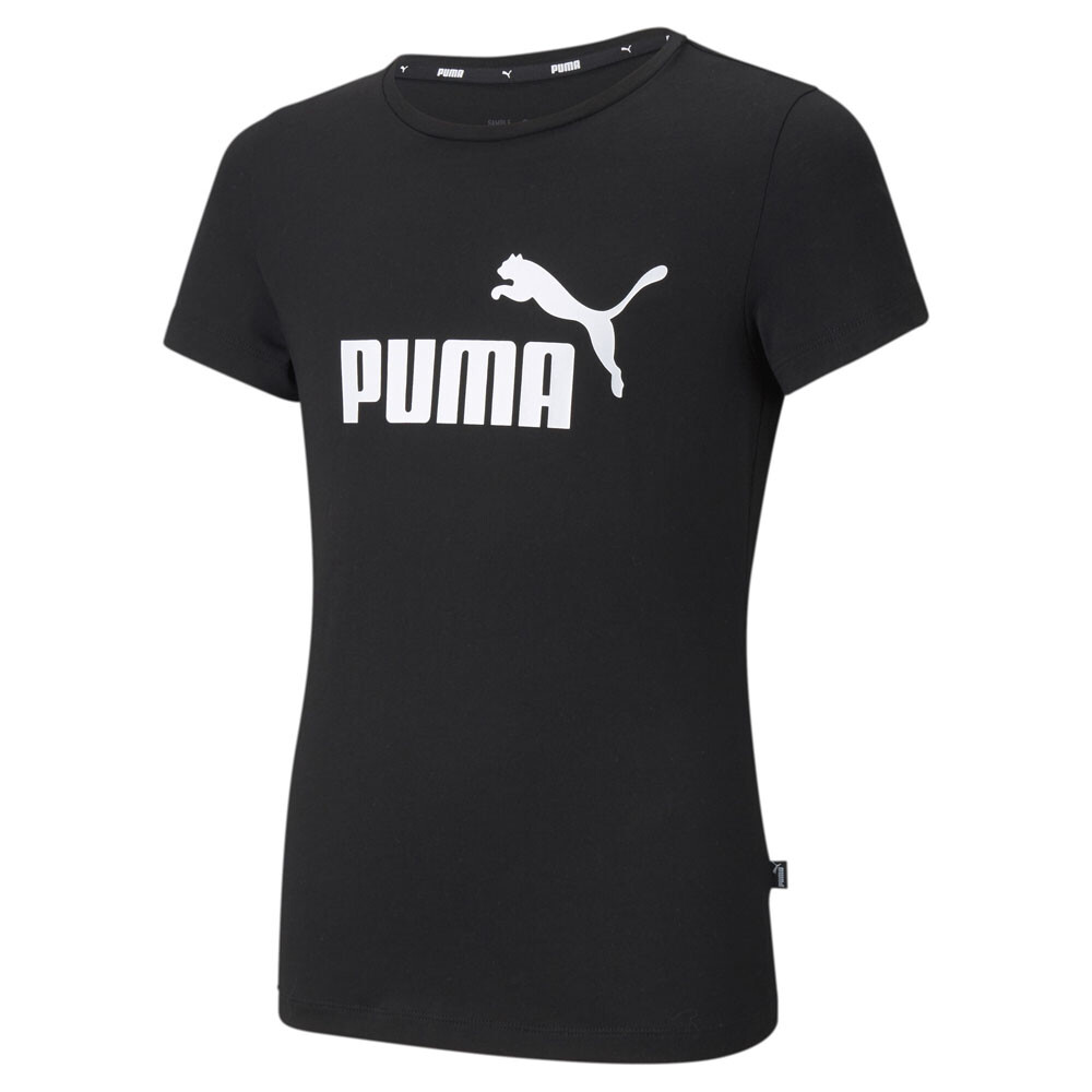 Футболка с короткими рукавами и круглым вырезом Puma Essential с логотипом, черные повседневные топы для молодых девушек