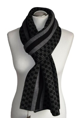 GUCCI Herren Schal 100% Wolle Neu schwarz Scarf Shawl Sciarpa