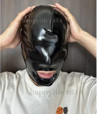 PVC Look Vinyl Open Mouth Cosplay Playing Zentai Shiny PU Black Mask/Hood