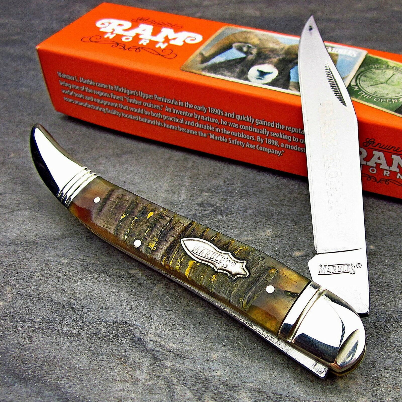Marble's Genuine Ram's Horn Large Toothpick Traditional Slip Joint Folding Knife