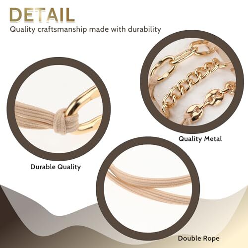 Qianyu 3Pcs Gold Bracelet Hair Ties Soft Gold Jewelry Elastics Hair Tie Pretty - Picture 7 of 7