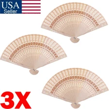 (3PCS) Natural Wood Large Lace Floral Folding Hand Held Chinese Fan USA