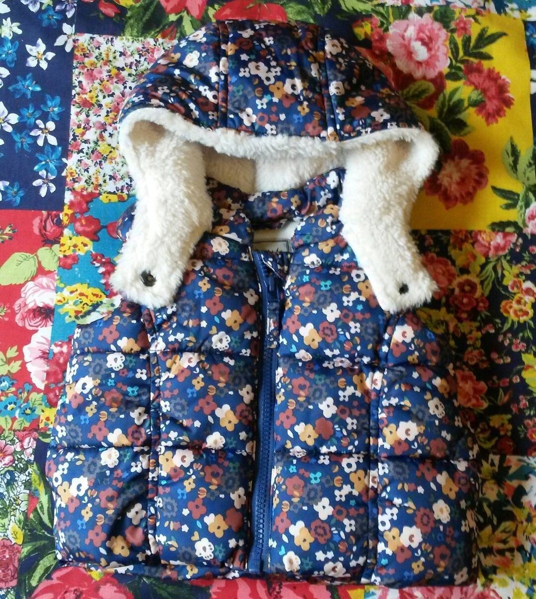 NEXT 3-6 GIRLS BLUE DITSY FLORAL GILET BODYWARMER FLEECE LINED