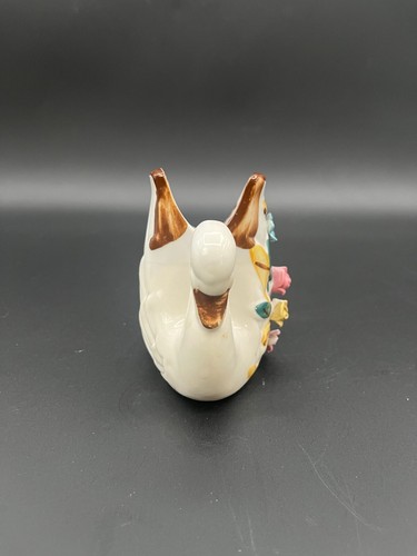 Soporte para palillo de dientes cisne vintage floral dorado porcelana pintada a mano - Imagen 2 de 6