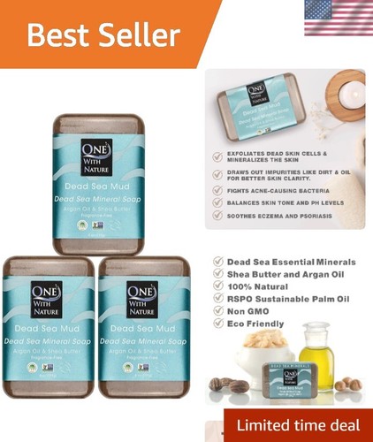 Pure Dead Sea Mud Soap with Argan Oil & Shea Butter - 3 Pack for Healthy Skin