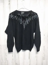 Vintage Angenie Sweater Angora Blend Black Sequined Medium