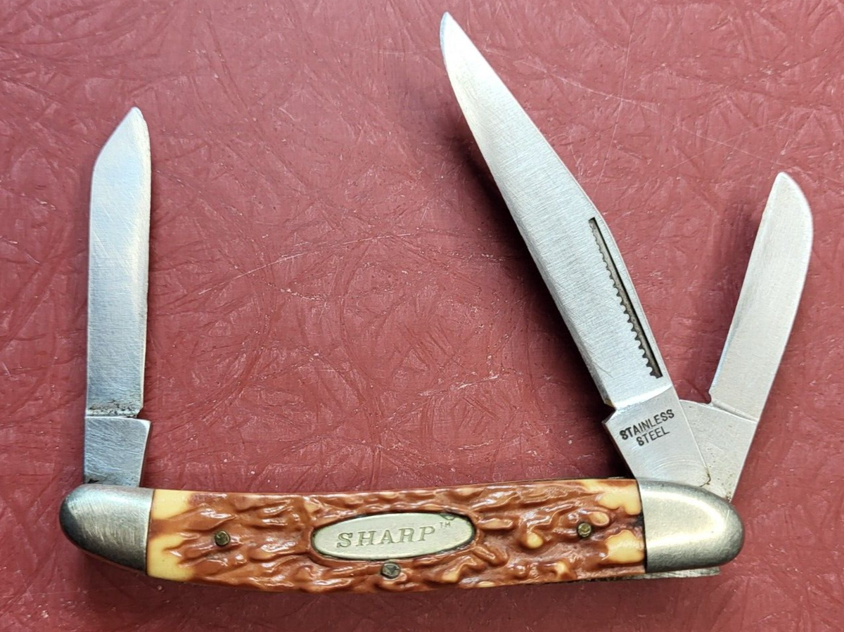 🚩 Vintage Sharp Model 380 Stainless Steel 3 Blade Pocket Knife