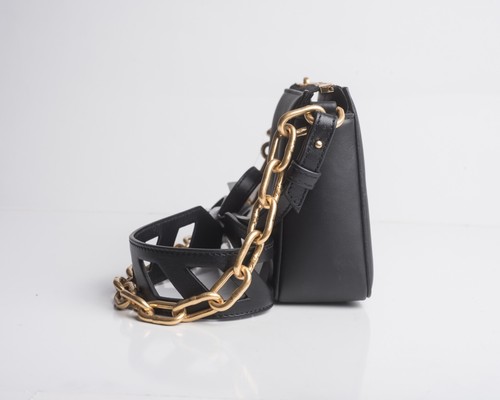 Off-White Virgil Abloh Womens Black Burrow Purse Bag Pouch Gold Chain Strap - Picture 3 of 8