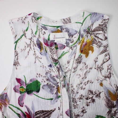 by Anthropologie Nia Floral Tunic Size S White Embroidered Ladder Lace Trim - Picture 4 of 13