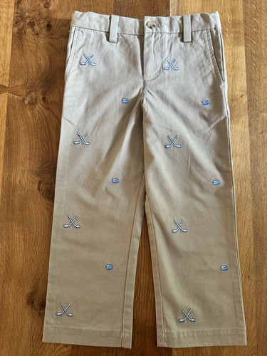 Vineyard Vines Hockey Embroidered Khaki Pants adjustable waist boys Size 4 EUC - Picture 2 of 7