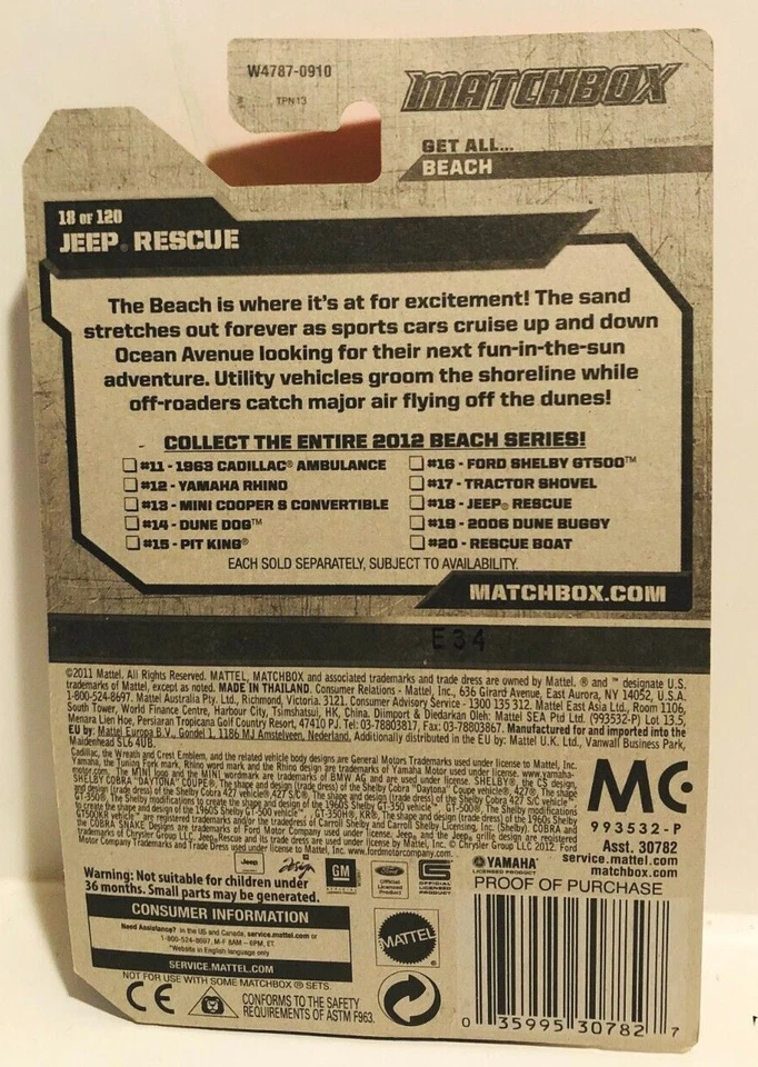 MATCHBOX JEEP Rescue MBX Beach 2011 Yellow New Sealed - Image 3 of 3
