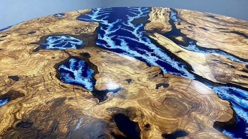 Ocean Blue Epoxy Resin Wooden Coffee & Dining Table Top, Hallway Furniture Deco - Picture 4 of 8