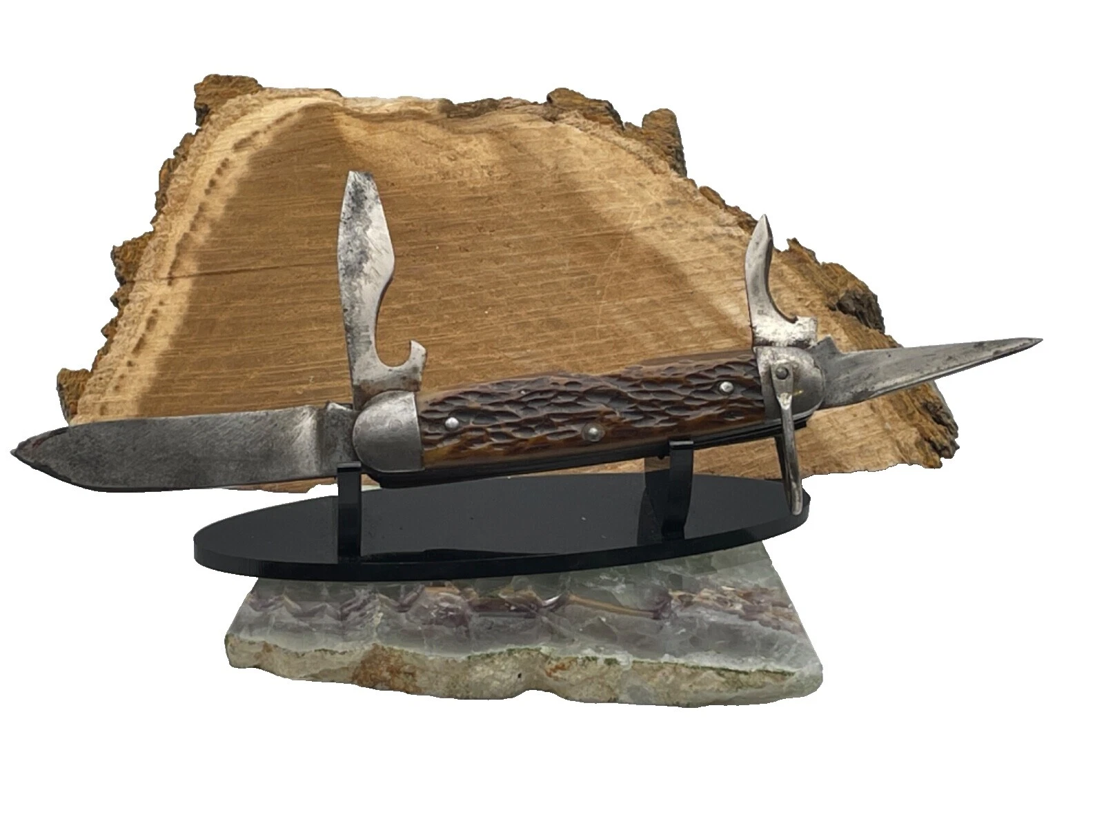 Punto de lanza Abrebotellas cuchillos plegables Vintage mango de hueso