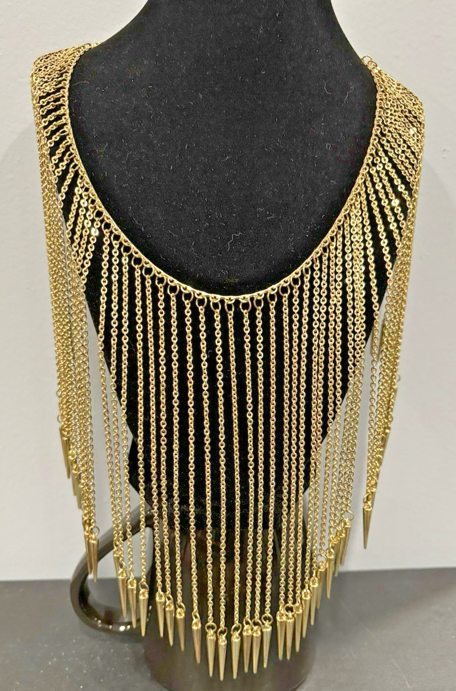 HEAVY Gold Tone Statement Multichain Waterfall Bi… - image 10