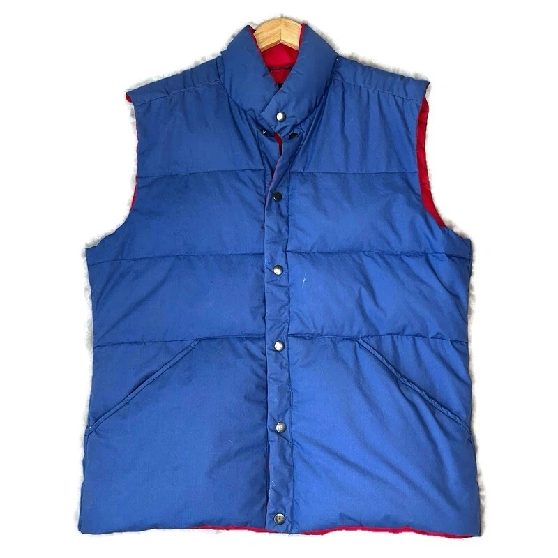 Vintage 70s Gerry Mens Down Filled Puffer Vest Sz Large Blue