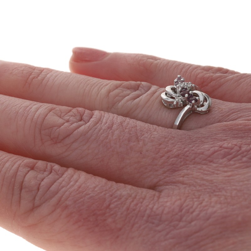 White Gold Ruby Diamond Cluster Bypass Ring - 10k… - image 4