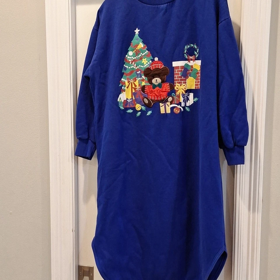 Sudadera Pijama Vestido Vintage Árbol de Navidad Años 90 PJ Talla Pequeña-Lg Gran Tamaño Vacaciones Foto 4 de 4