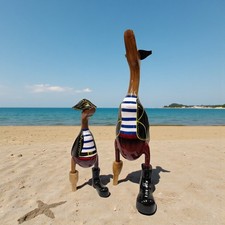 Deko Holz Statue Ente Pirat Meer Ostsee Seeräuber Skulptur Vogel Tier Maritim