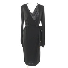 Excellent GUCCI one piece Ribbon design silk wrap black Rayon Women M 310720