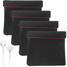 4Pcs Earphone Pouch Leather Headphone Storage Bag Universal Snap Closure Pouch