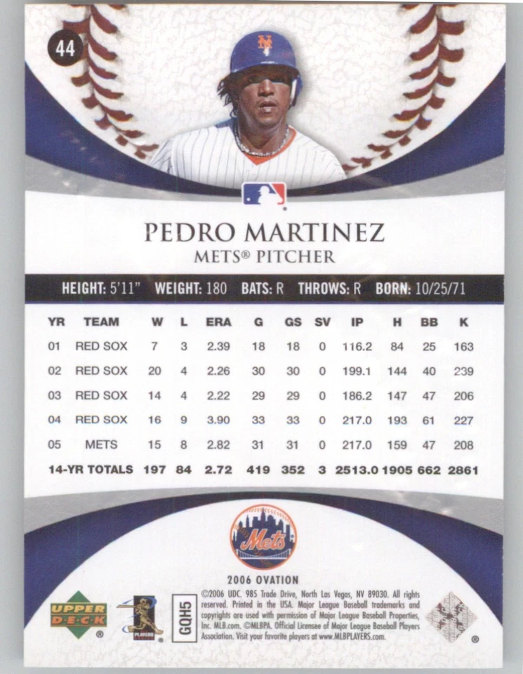 2006 Upper Deck Ovation #44 Pedro Martinez - Image 2 of 2