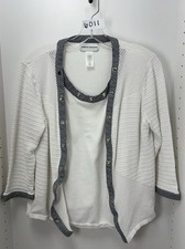 Alfred Dunner Sweater/Shirt White With Blue Plaid Size Large Has A Small Stain