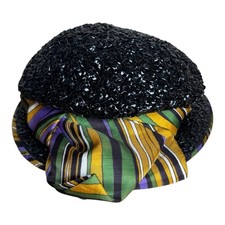Sally Vielor Vielon Headlines Custom Hat Vintage Handmade Fabric Yellow Green