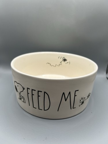 Rae Dunn Peanuts Snoopy und Woodstock FEED ME Hund Haustier Napf mit Schmetterling 6 Zoll NEU - Bild 1 von 10