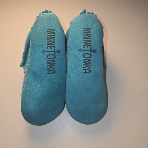 Minnetonka Moccasins Blue Size 5 Toddler Slippers Fringe Bootie Soft Sole - 第 10/10 張圖片