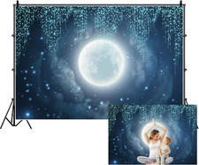7X5Ft Moon Starry Night Backdrop Blue Glitter Sky Photo Backgound Fabric
