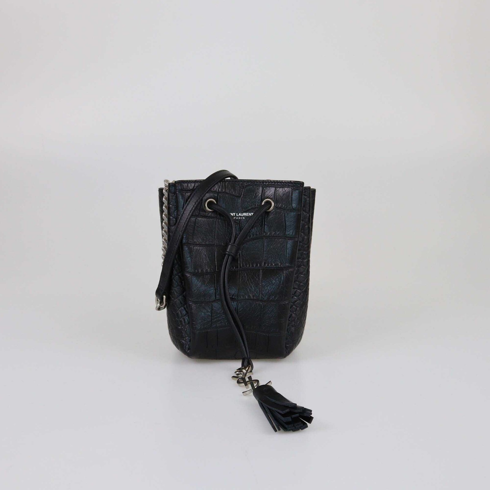 Saint Laurent Borsa a secchiello mini Emmanuella nera in rilievo Croc