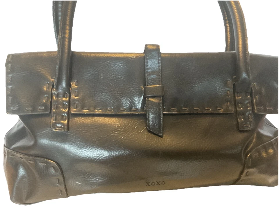 Bolso de hombro vintage XOXO Y2K negro mate con puntada negra imitación cuero Foto 3 de 4