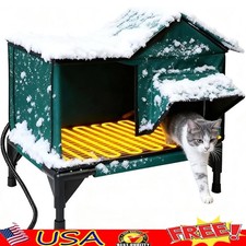 Weatherproof PVC Cat House W/ Heating Pad Elevated Base Easy Setup Cozy Shelter