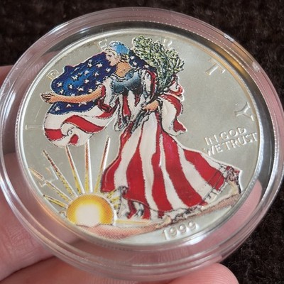 1999 Painted Walking Liberty American Eagle Silver Dollar Coin FS