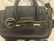 Black Trussardi Jeans Handbag Saffiano Leather Texture Shoulder Bag