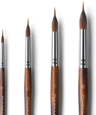 Watercolor Brushes Professional, Fuumuui 4Pcs Extended Small, Brown-4pcs 