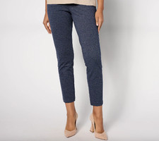 Susan Graver Regular Jaspe Ponte Knit Pull-On Slim Pants , Navy Sz 3X a630821