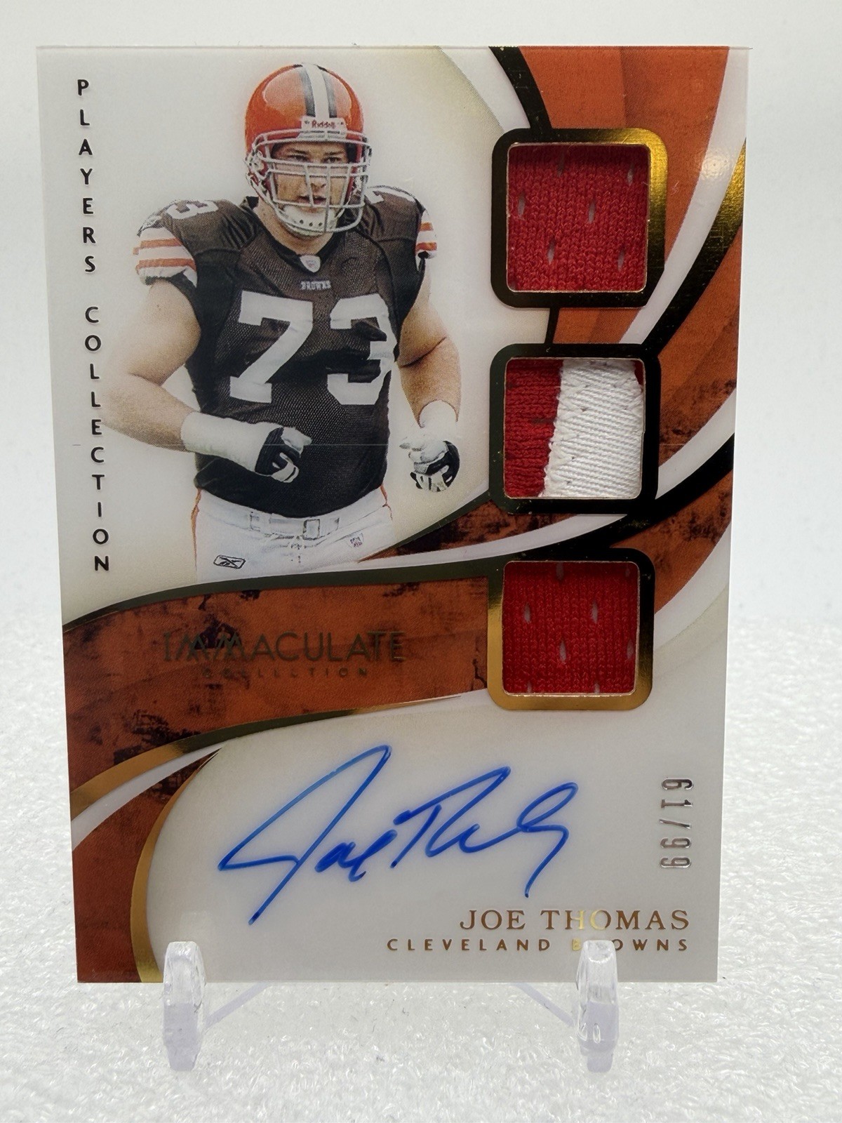 2019 Immaculate Joe Thomas Triple Patch On Card Auto /99, Game Worn, Browns view 1