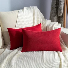 Pack of 2 Red Lumbar Throw Pillow Covers Christmas Decorative Rectangle Set Soli