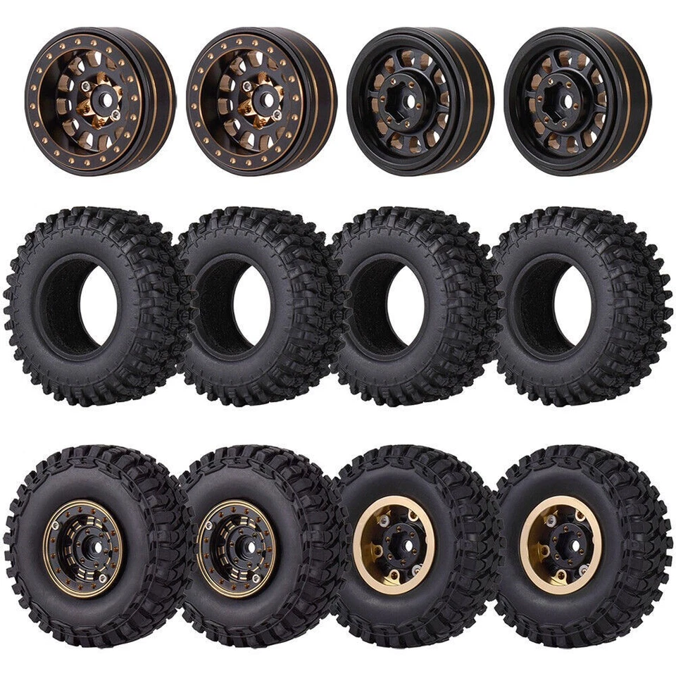 4 stücke Messing Beadlock Hub Rad Gummi Reifen Reifen Rad für 1/18 1/24 RC Auto - Bild 2 von 4