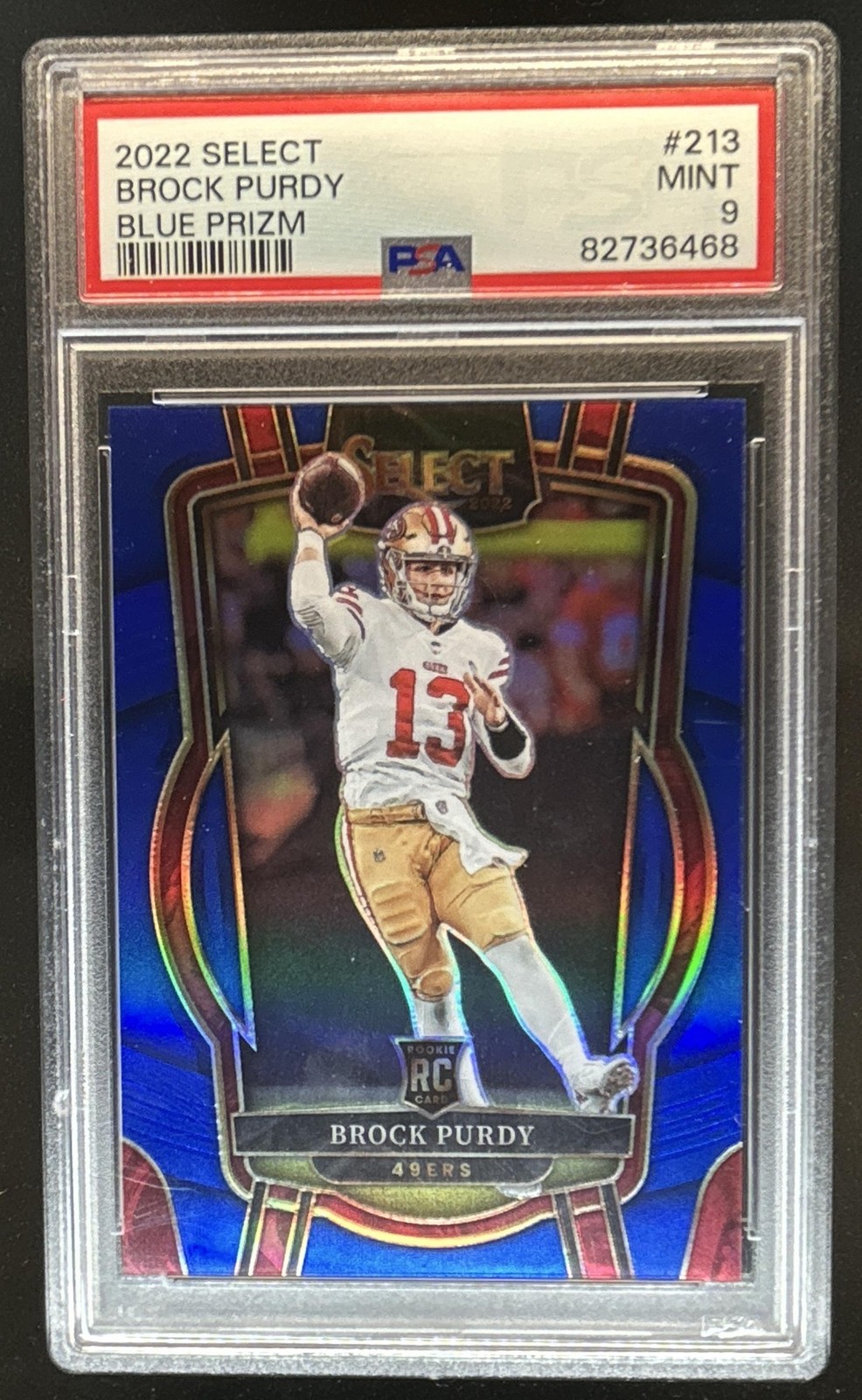 2022 Panini Select Brock Purdy RC Blue Prizm Rookie Club #/99 49ers PSA 9