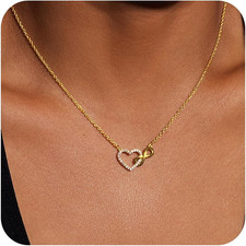 Heart Necklaces for Women, Dainty 14K Gold/Silver Plated Necklace Cute Tiny Gold