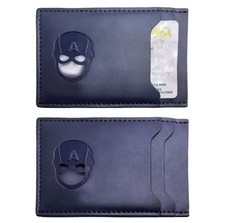 Leather Hollow Out Character Design Slim Wallet Captain America Navy Color