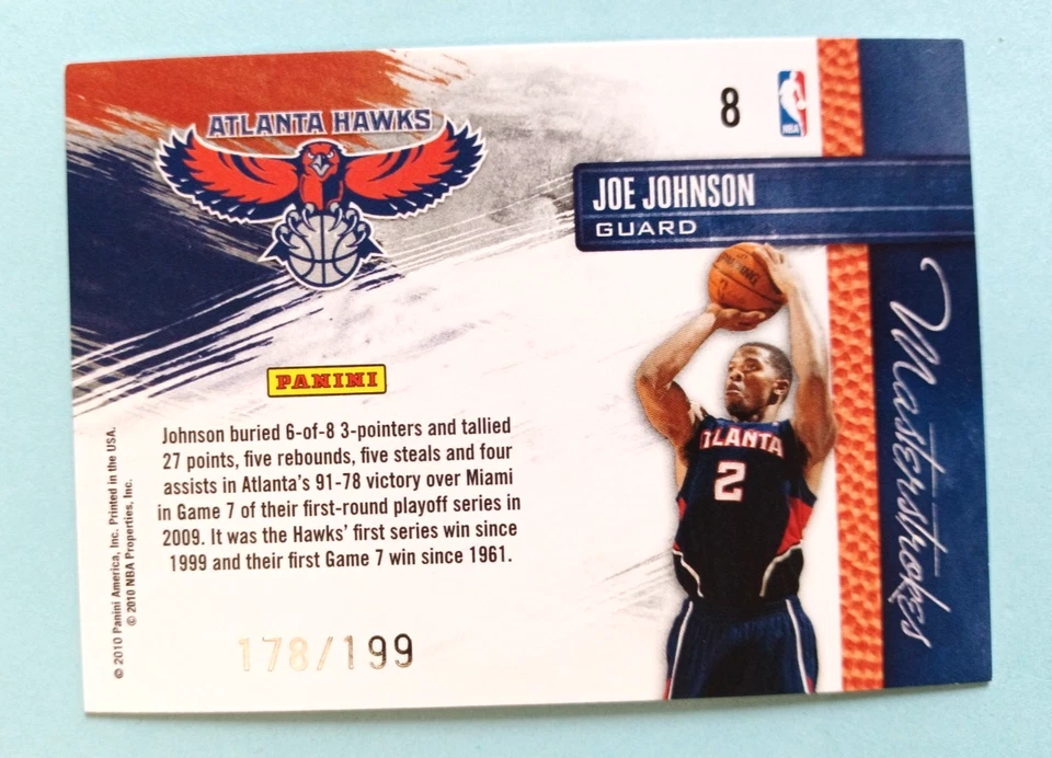 2009-10 PANINI STUDIO JOE JOHNSON #8 MASTERSTROKES PROOF #/199 ATLANTA HAWKS - Image 2 of 2
