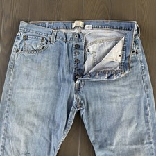 VTG Levis 501 Button Fly Jeans Mens 40x30 Stone Wash Blue Distressed Denim Y2K