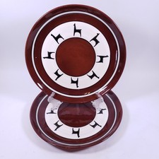 LOS REYES PERU Redware Llama Alpaca Folk Art Pottery Decorative PLATE SET