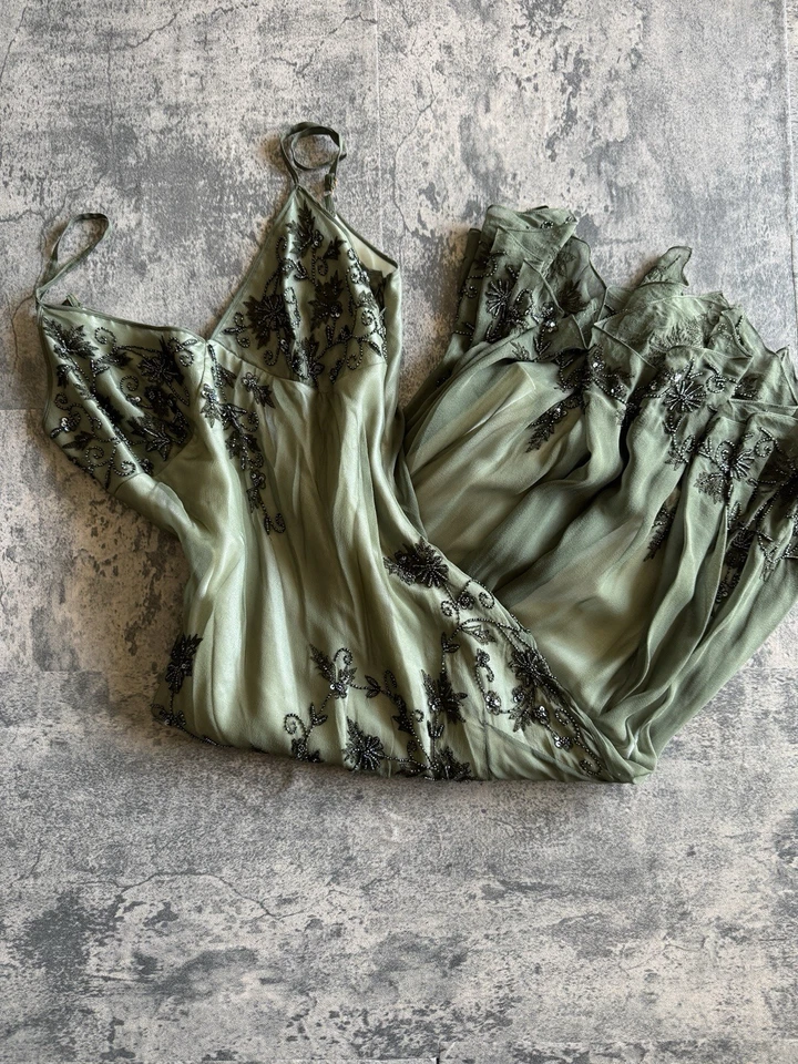 VTG 90s Adrianna Papell Sage Dress | Viral Pinterest Gown | Size 10 (Fits 6–8) - Image 4 of 4