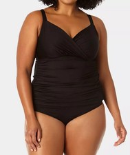 Anne Cole Women  s Surplice V Neck Underwire Tankini Top Black Size 34c/36b
