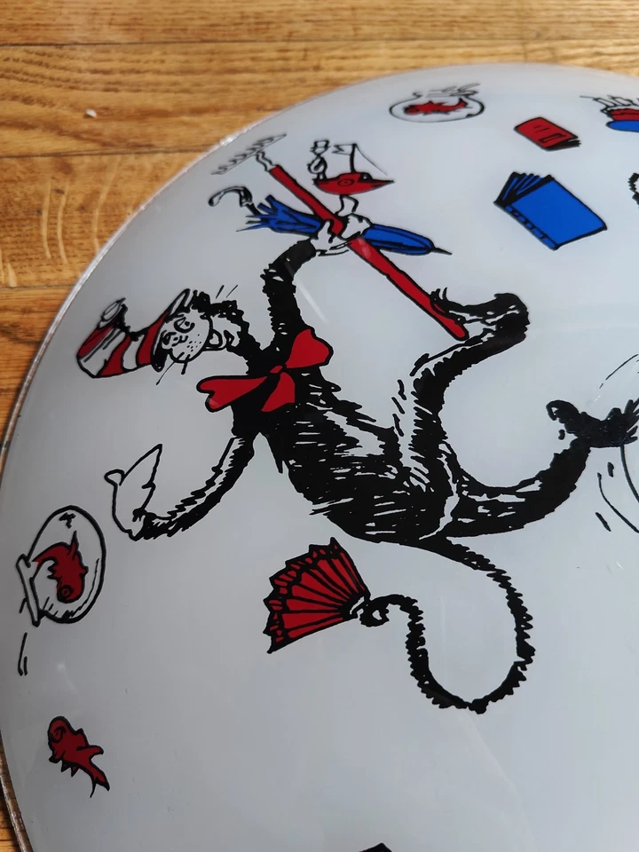 Vintage Dr. Seuss Cat in the Hat Glass Ceiling Light Shade Cover 15" Beautiful - Image 3 of 4